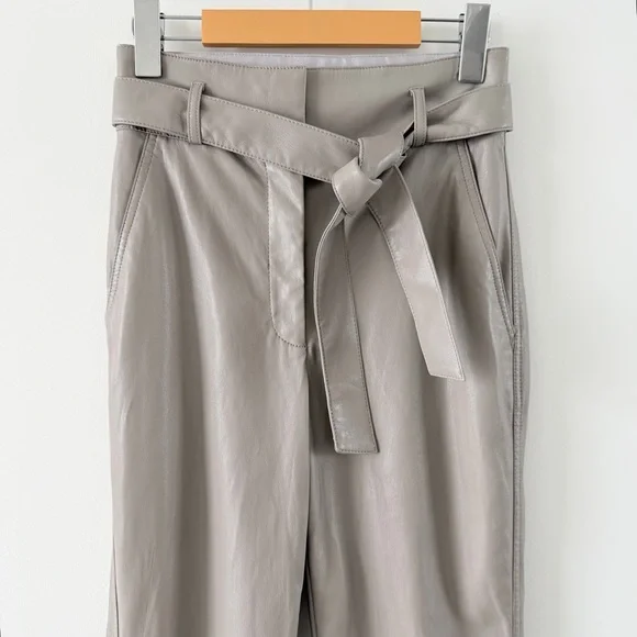 Babaton Aritzia Vegan Leather Belted Pants Taupe High Rise Size 0 - Picture 4 of 13